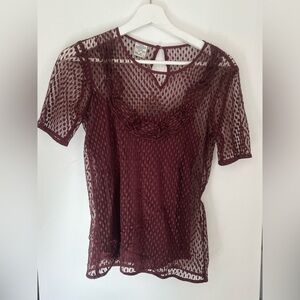 NWT BAUM UND PFERDGARTEN Burgundy Mesh Blouse| size 36